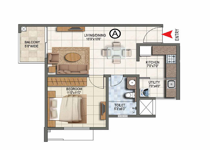 Prestige Grove Hills 2 BHK Floor Plan
