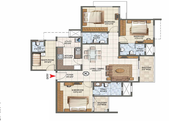 Prestige Grove Hills 3 BHK Floor Plan